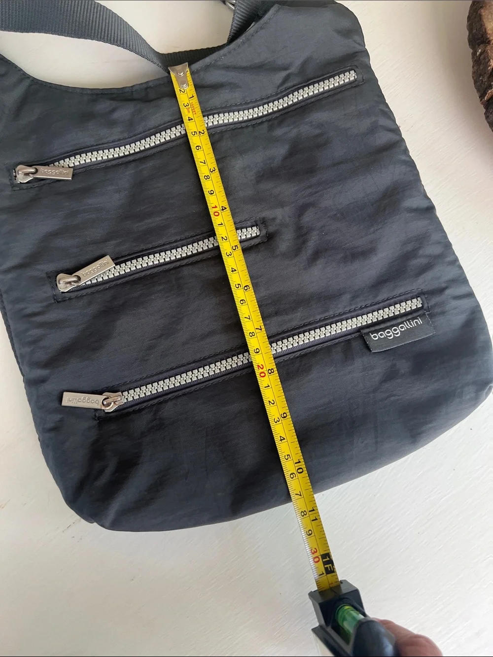 Baggallini Charcoal Nylon Crossbody Messenger Bag with Silver Zippers